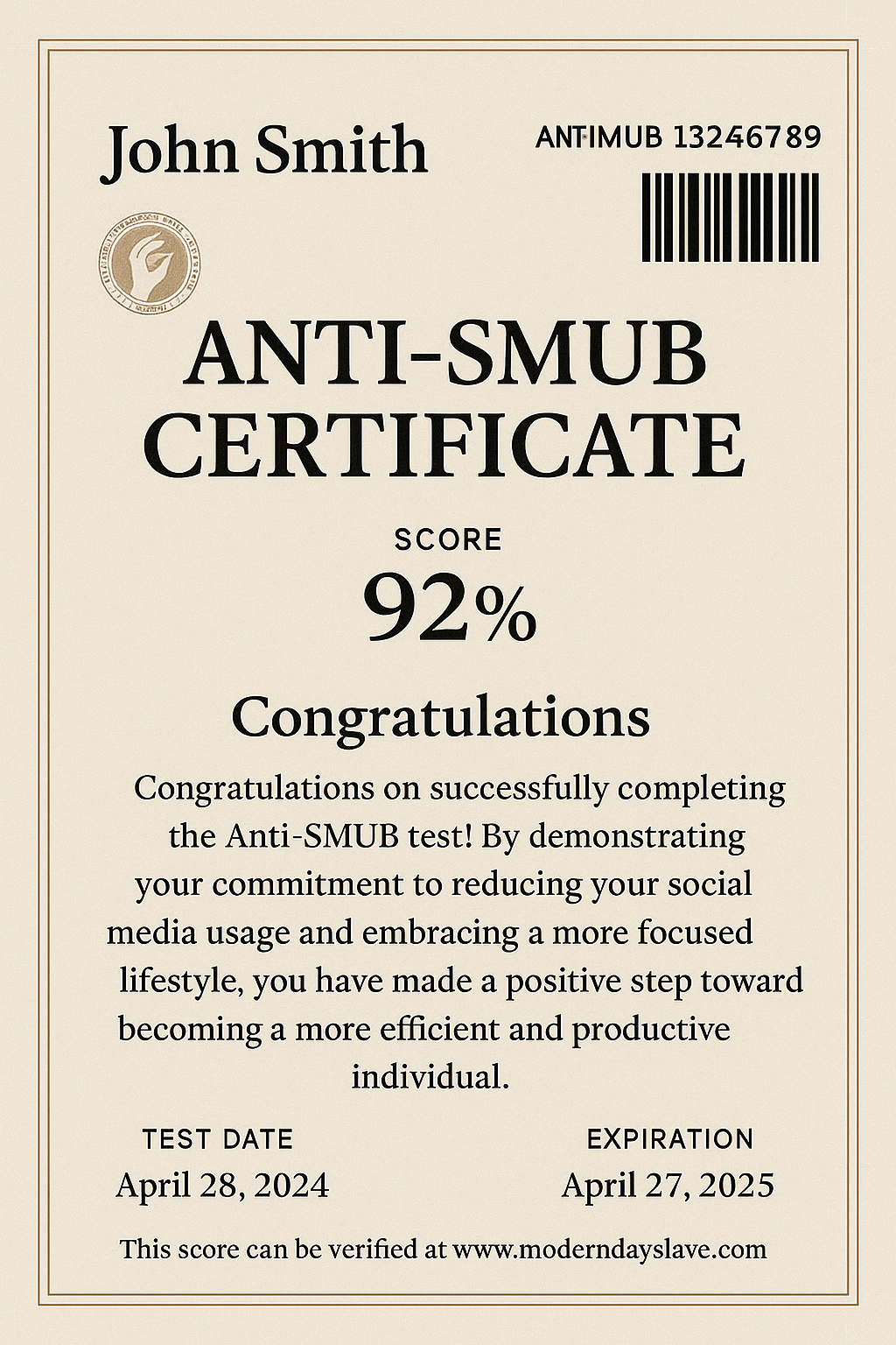 Anti-SMUB Certificate
