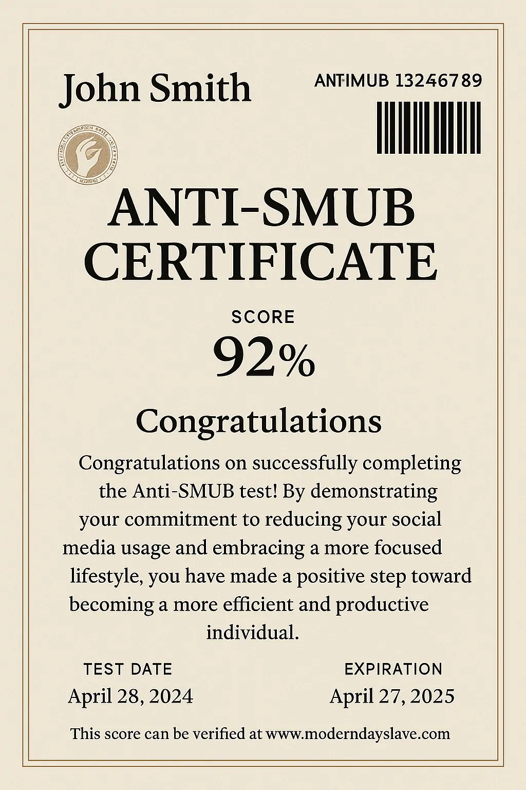 Anti-SMUB Certificate